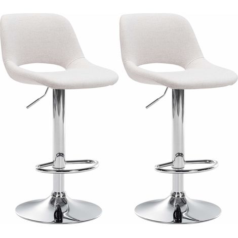 Sgabelli da bar, sedie alte x2 con poggiapiedi in tessuto crema, base in metallo cromato 100004093