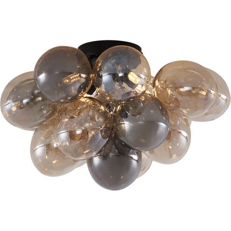 Design Ceiling Light Black with Amber and Smoke Glass 4-Lights - Uvas (1/5)