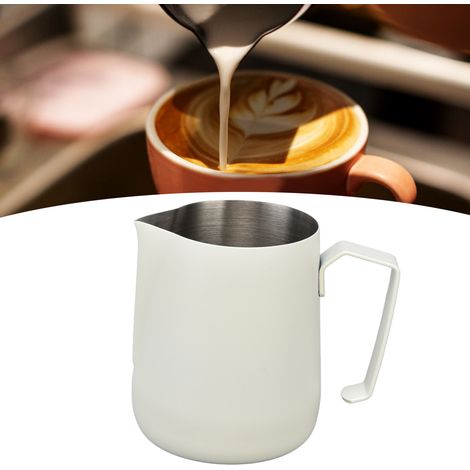 Tasse à latte art de 450 ml avec bec pointu, tasse à mousser le lait en forme de tambour, tasse à café épaisse avec bec pointu, blanche. (1/5)