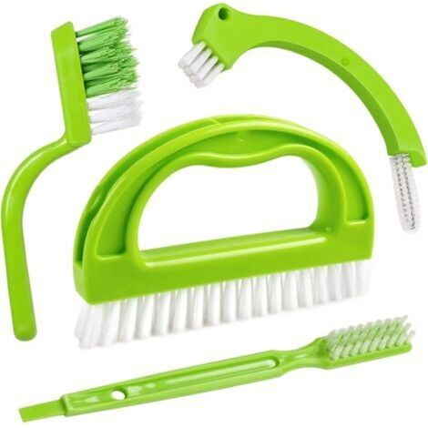 Ensemble de 4 brosses de nettoyage de joints, brosse de nettoyage de joints de carrelage avec manche pour un nettoyage en profondeur, brosse de nettoyage ménager pour les rails de portes et fenêtres (1/5)