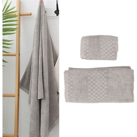serviette de bain 1 serviette à main, ensemble absorbant et à séchage rapide, serviettes de bain en pur coton pour adultes 70x140cm (1/5)