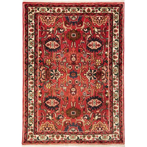 Tapis d'orient, 100 x 140 cm, motif oriental, rouge, bleu et crème, en laine, noué main, d'origine Iran (1/5)