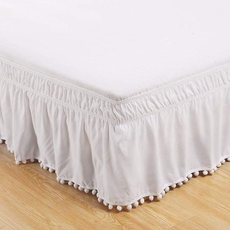 Bed Skirt, Hotel, Elastic, Dust, Easy To Fit, Wrinkles, Light-Resistant, Equipped Valance-A (White, 137 cm x 190 cm) (1/5)