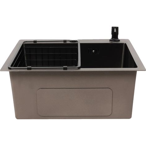 Fregadero de cocina de gran capacidad, fabricado en acero inoxidable resistente, color negro. (1/2)