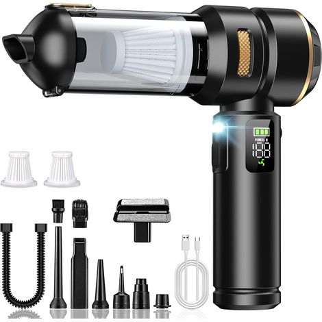 Aspirateur à Main, Aspirateur à main sans fil 4 en 1, 32000 Pa puissant aspirateur de voiture, avec écran LCD, moteur sans balais et 3 vitesses 300 000 tr/min pour voiture, bureau et poils d'animaux (1/5)