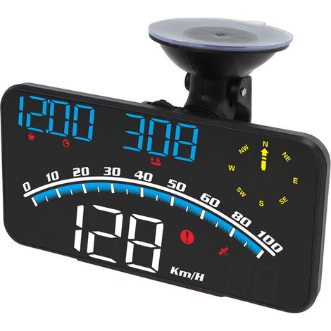 Écran LED HUD intelligent haute définition, alarme de vitesse, compteur de vitesse GPS multifonction universel 5V pour voitures et camions, bleu (1/5)
