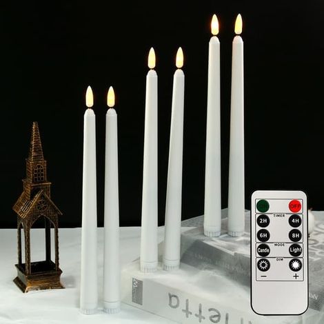 Bougies sans flamme couleur ivoire, lot de 6, longues bougies télécommandées, bougies LED pour anniversaires/Noël/Halloween/etc. (1/4)