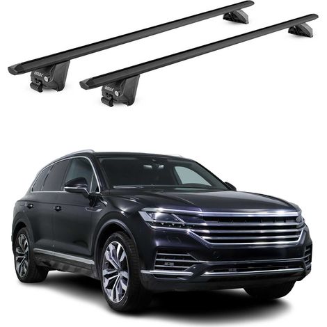 OMAC Dachträger Aluminium TÜV geprüft für VW Touareg III 2018-2024 Pre-FL – Für integrierte Dachreling – T Nut – Max 100 kg – 2 Schlösser Schwarz (1/5)