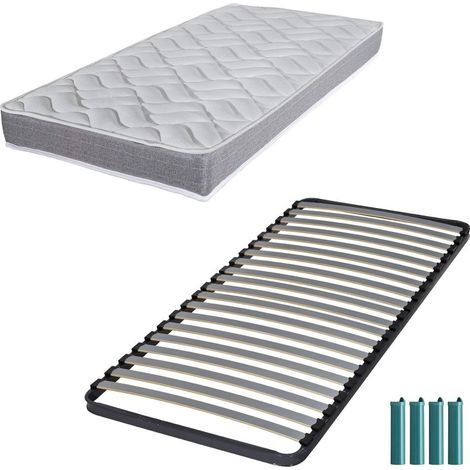 Matelas mousse + Sommier métal C220 90x190 Morgan - Hauteur 17 cm - Soutien ferme (1/5)