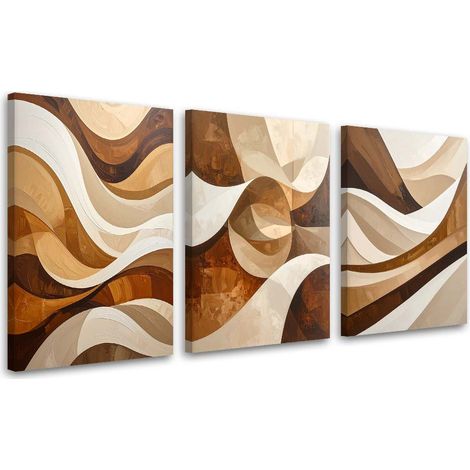 Set de tableaux sur toile  Abstraction beige : vagues et formes 3 x 20x30