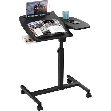 Haloyo® Bureau d'ordinateur avec roulettes,Bureau Mobile, table d'étude pour chambre à coucher, table de lit, 60x40x59-89cm, noir (1/5)