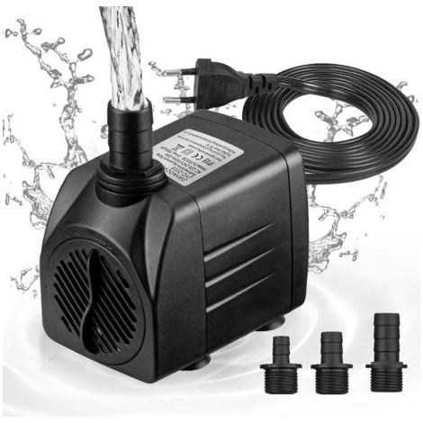 Mini pompe à eau (1800 l/h, 25 W) - Pompe de bassin / pompe de puits / pompe d'aquarium - Hauteur de pulvérisation maximale : 2 m - Ventouses en bas - Câble fiche de 1,8 m avec 3 buses - Silencieux (1/5)