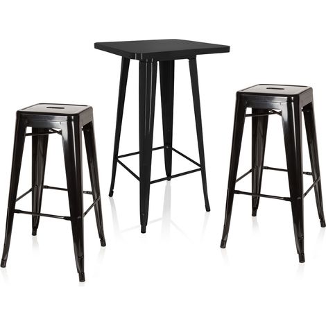 Bartisch-Set / Stehtisch mit 2 Barhocker Vantaggio Set metallic schwarz hjh OFFICE (1/5)