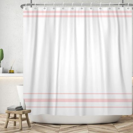 120x180cm Rideau de Douche Rose et Blanc Moderne Minimaliste Rose rayé Rideau Douche Rustique Ferme Classique esthétique Salle Bains Rideau de Douche Crochet décoration (1/5)