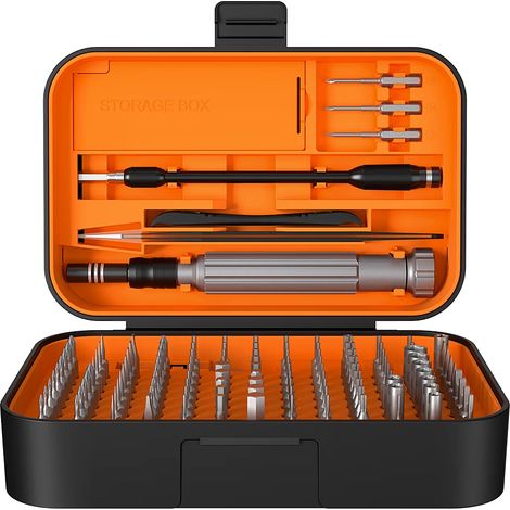 Jeu de tournevis magnétiques (130 en 1, orange), portable, adapté à la réparation de téléphones portables et d'ordinateurs. (1/5)