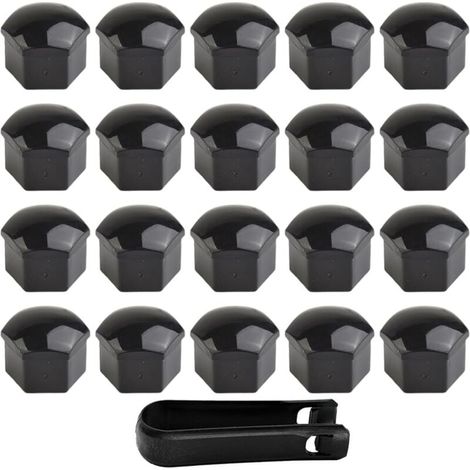 20Pcs Capuchon D'Écrou De Roue 17Mm Capuchons D'Écrou De Boulon De Roue, Cache-Écrous De Pneu Hexagonaux avec Ensemble D'Outils De Démontage pour Voitures (Noir) (1/4)