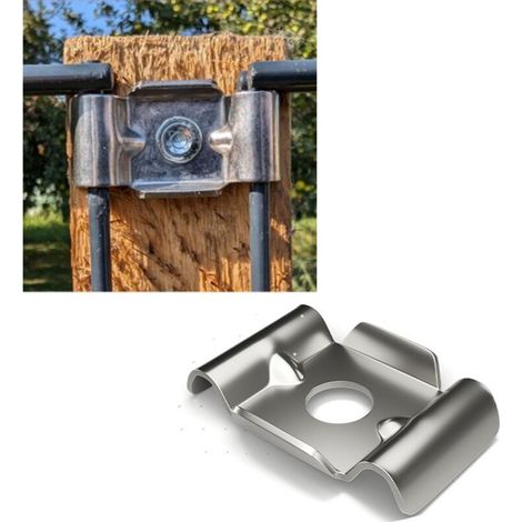 Fixation pour support de clôture à double poteau, clip de fixation de poteau en forme de papillon, pince de plaque métallique pour la fixation des supports de clôture. (1/5)