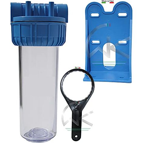 WK Kit Contenitore 10 Vuoto per Filtro (Attacchi 3/4) con Staffa di Fissaggio e Chiave  Made in Italy,