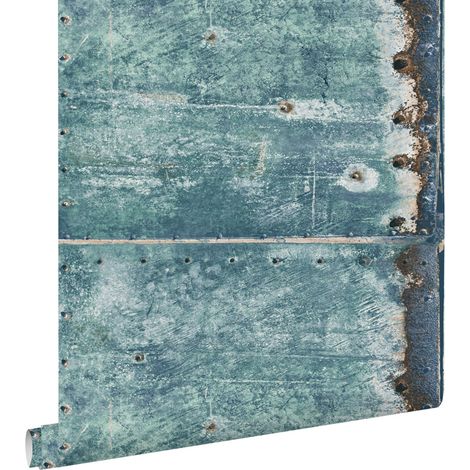 papier peint plaques métalliques turquoise et brun rouille - ESTAhome (1/5)