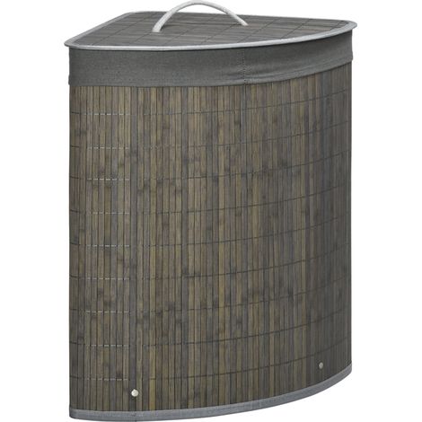 Cesto portabiancheria in bambù grigio 55 L con coperchio e sacco estraibile 38 x 38 x 57 cm HOMVRA (1/5)