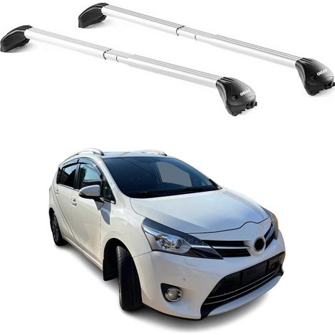 OMAC Barres de toit transversales certifiées TÜV pour Toyota Verso 2009-2018 – Verrouillables (4 antivols) – Charge max 100 kg – Sangle inox + protection caoutchouc Argent (1/4)