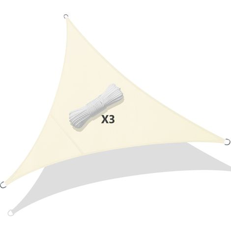 VOUNOT Sun Shade Sail Waterproof Triangle Sail Canopy With Mounting Ropes 3x3x3m, Beige (1/5)