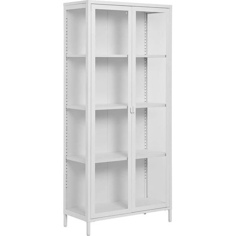 HENDRA - Vitrine 2 Portes Verre et Métal Blanc H175cm (1/5)