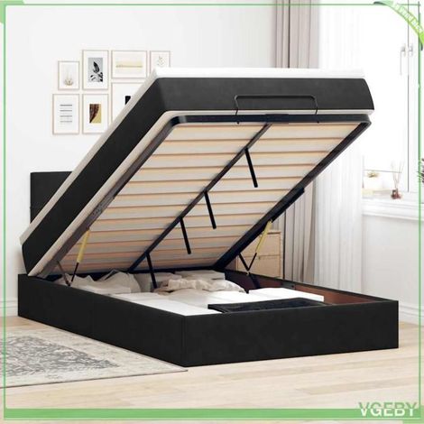 Lit ottoman - 3312610 - Velours noir - Rangement hydraulique - LED intégrée 120x190 cm (1/5)