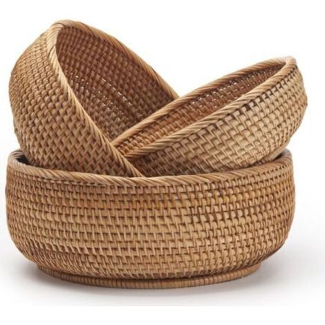 Panier de Rangement Rond en Rotin, Corbeille de Fruits en Osier, Organisateur Tressé Naturel pour Cuisine/Salle à Manger (Rond)