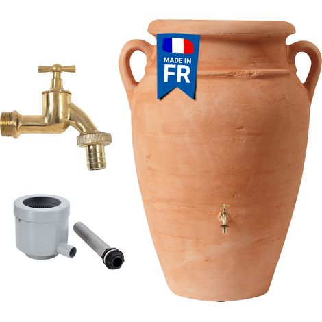 Garantia – Récupérateur d'eau de pluie Amphore Antik 360L – Terracotta – Haute stabilité – Traitement anti-U.V. – Bac à plantes intégré