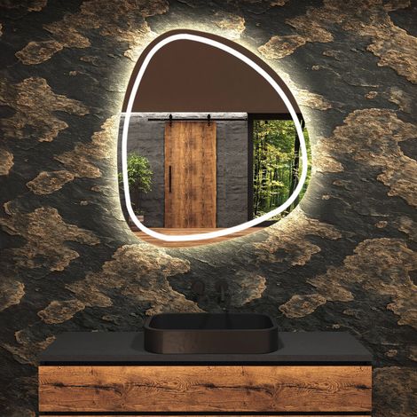 Miroir de salle de bain LED - Miroir 84x84cm asymétrique - Éclairage blanc froid 7000K - (EGG223) (1/5)