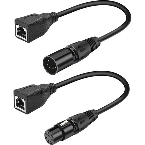 Ortviai Câble Adaptateur DMX XLR 5 broches mâle/femelle vers RJ45 – Lot de 2, 0,3 m, noir (1/4)