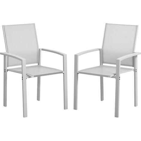 Set aus 2 stapelbaren Gartenstühlen mit atmungsaktiver Sitzfläche, aus Stahl und Textilene, 56 x 58 x 89 cm, Hellgrau