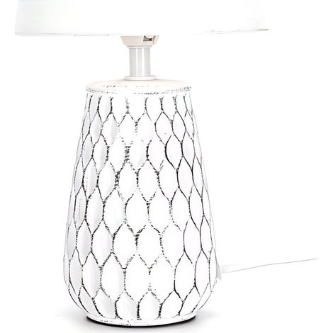 Lampe décorative céramique blanc vieilli style rustique, douille E14, éclairage chaleureux pour intérieur campagne (1/3)