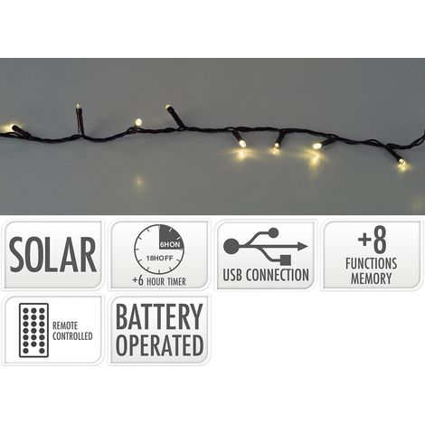 Guirlande LED 8 fonctions scintillantes Blanc chaud IP44 solaire BASICS (1/2)
