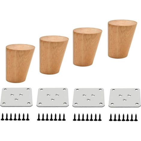 Lot de 4 pieds de meubles de rechange, couleur chêne, pour chaises et armoires, avec vis et patins en feutre. (1/5)