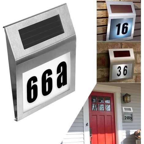 Numero civico a energia solare, targa stradale esterna in acciaio inossidabile impermeabile e illuminata (1/3)