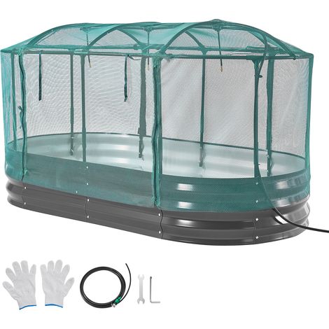 Mophorn Cama elevada de jardín ovalada 180 x 90 x 30 cm con sistema de riego automático, arriate de metal con base abierta, ideal para cultivar flores , incluye accesorios para patio y balcón (1/5)