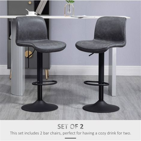 Adjustable Swivel Bar Stools Set of Two in Dark Grey PU Leather with Footrest-Ideal for Dining Spaces,120kg Capacity,Easy Assembly
