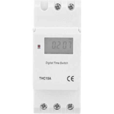 Minuterie programmable digitale avec écran LCD, relais 15 A / 220–240 V pour montage sur rail DIN, minuterie hebdomadaire 16 A, interrupteur horaire intelligent pour éclairage, chauffage et appareils 