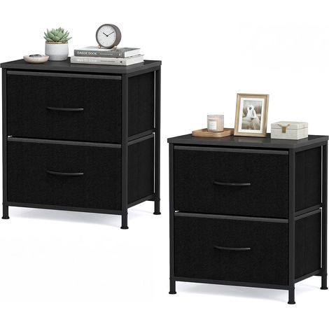 COSTWAY Set di 2 Comodini in Tessuto, 2 Cassetti, Struttura Metallo, 45x30x51,5cm (1/5)
