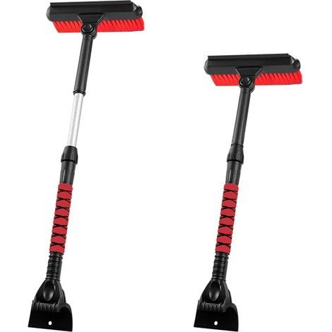 Balai à neige télescopique 80cm, grattoir à glace et brosse déneigement voiture 3-en-1, tête rotative 180°, manche aluminium avec poignée mousse EVA, rouge (1/5)