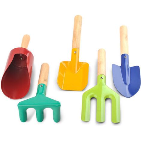 Lot de 8 outils de jardinage pour enfants Petit kit de jardinage Outils de jardinage Râteau Pelle Fourche pour sol Plantation Jardinage pour enfants Garçons et filles, (1/5)