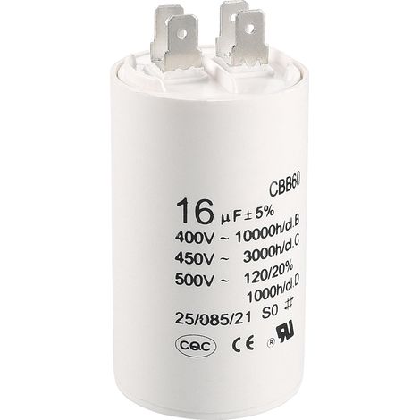 CBB60 Condensateur Fonctionnement 16uF 450V AC Double Insert 50/60Hz Cylindre 75x37mm Blanc pour Moteur Pompe à Eau Compresseur Air (1/5)