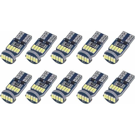 Lot de 10 Ampoules LED T10 W5W Canbus Anti-Erreur 15 SMD 4014, Lampe Voiture 194 168 2825 Lumière Blanche 6000K, Idéale Plafonnier, Coffre, Plaque, Veilleuses, DC 12V (1/5)
