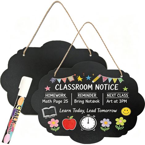Lot de 2 panneaux de message, effaçables, avec cordon de suspension, 22 x 30 cm, pour menu, tableau de message, bar et décorations d'événements spéciaux, peinture double face (nuages) (1/5)