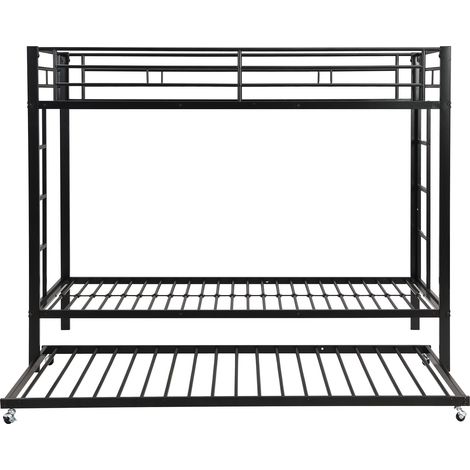Lit superposé métal 90 x 200 cm noir avec lit gigogne et barrières hautes HOMVRA (1/5)