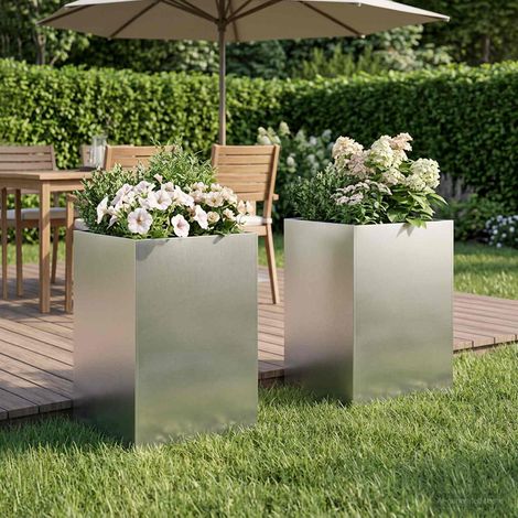 vidaXL Macetero de Jardín 2 uds. Plateado 50 x 50 x 75 cm (1/5)