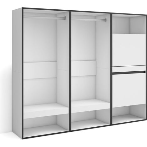 Skraut Home - Armadio Aperto, Appendiabiti con ripiani, 180x145x35 cm, Camera da letto, stanza, Scarpiera, Stile moderno, Bianco (1/5)
