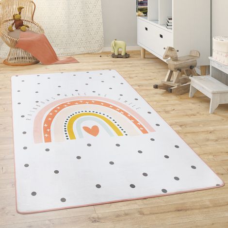Paco Home Tappeto Bambini Cameretta Da Gioco Bebè Animali Arcobaleno Cuore 80x150 cm, Crema